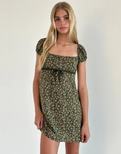 Motel Rocks Printed Dresses | Day Dresses-Savio Mini Dress in Grunge Floral Khaki GrungeFloralKhaki