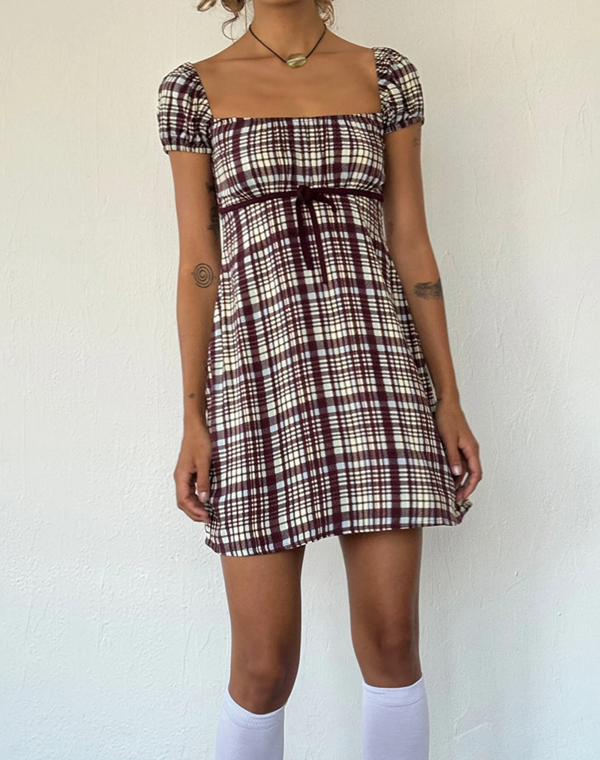 Motel Rocks Printed Dresses | Day Dresses-Savio Mini Dress in Multi Check Brown MultiCheckBrown