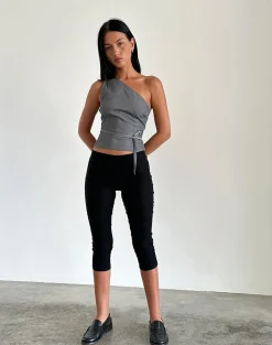 Motel Rocks Tailoring | Going Out Tops-Sayaka One Shoulder Top in Tailoring Charcoal