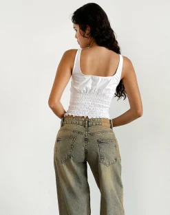 Motel Rocks Strappy Tops | Going Out Tops-Sayake Ruched Top in White