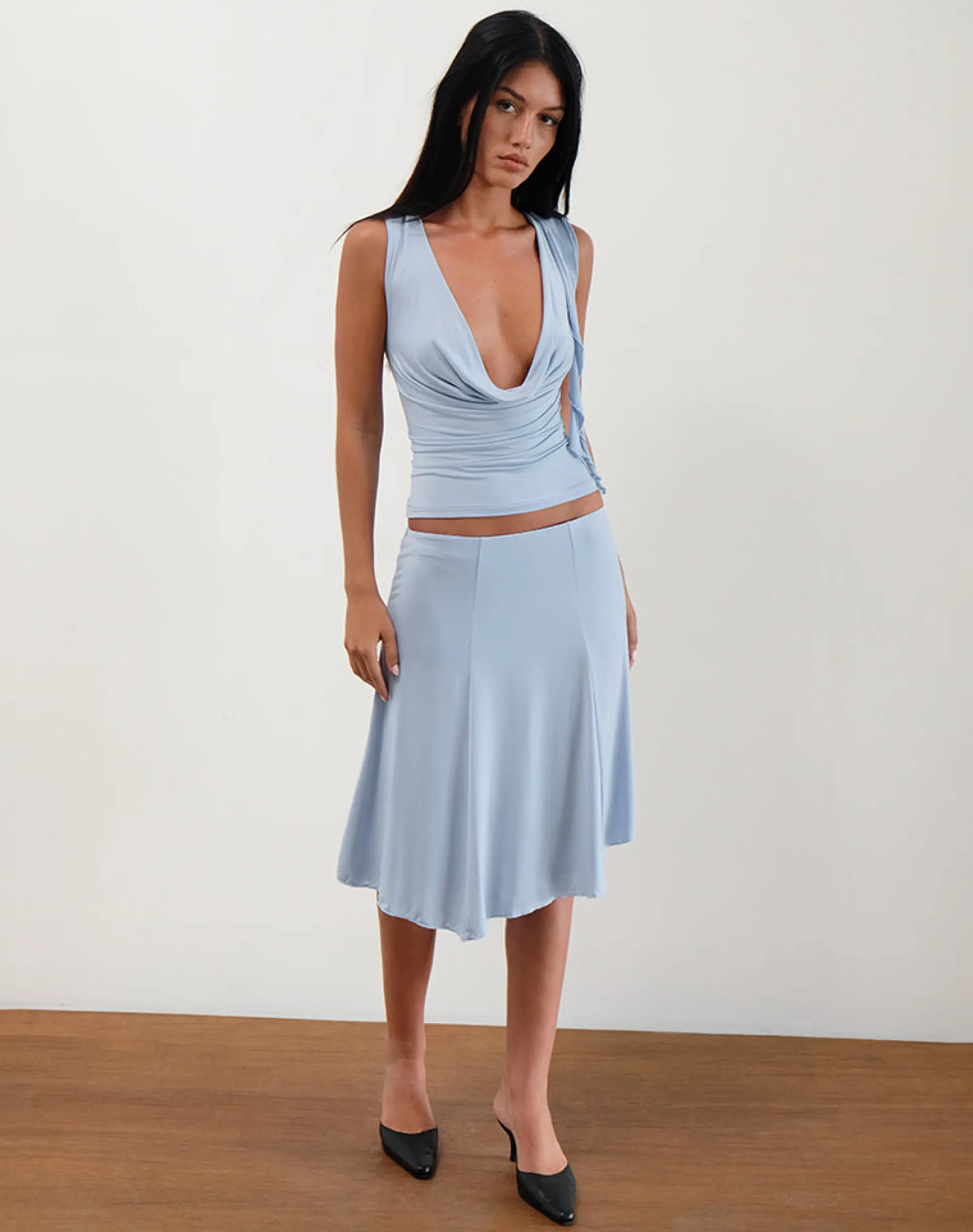 Motel Rocks Co-Ords | Going Out Tops-Saylor Sleeveless Top in Slinky Sky Blue