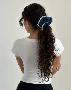 Motel Rocks Accessories-Scrunchie in Denim Chambray with Lace DenimChambraywithLace