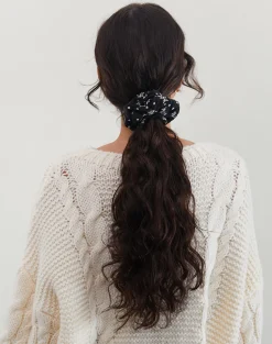 Motel Rocks Accessories-Scrunchie in Floral Land Black FloralLandBlack