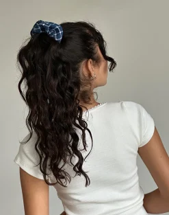 Motel Rocks Accessories-Scrunchie in Navy Tartan navytartan