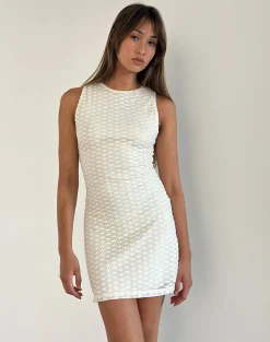 Motel Rocks Printed Dresses | Bodycon Dresses-Sechium Mini Dress in Heart Lace Ivory