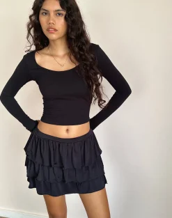 Motel Rocks A Line Skirts | Mini Skirts-Sefone Tiered Mini Skirt in Slinky Black