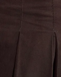 Motel Rocks Pleated Skirts | Mini Skirts-Sejuani Cord Mini Skirt in Bitter Chocolate Brown
