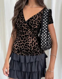 Motel Rocks Printed Tops | Going Out Tops-Selina Top in Flocked Rar Leopard