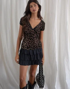 Motel Rocks Printed Tops | Going Out Tops-Selina Top in Flocked Rar Leopard