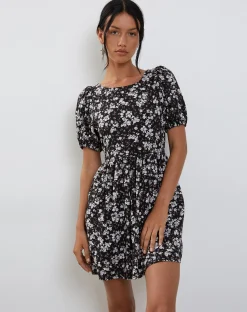 Motel Rocks Printed Dresses | Day Dresses-Senza Mini Dress in Dark Wild Flower darkwildflower