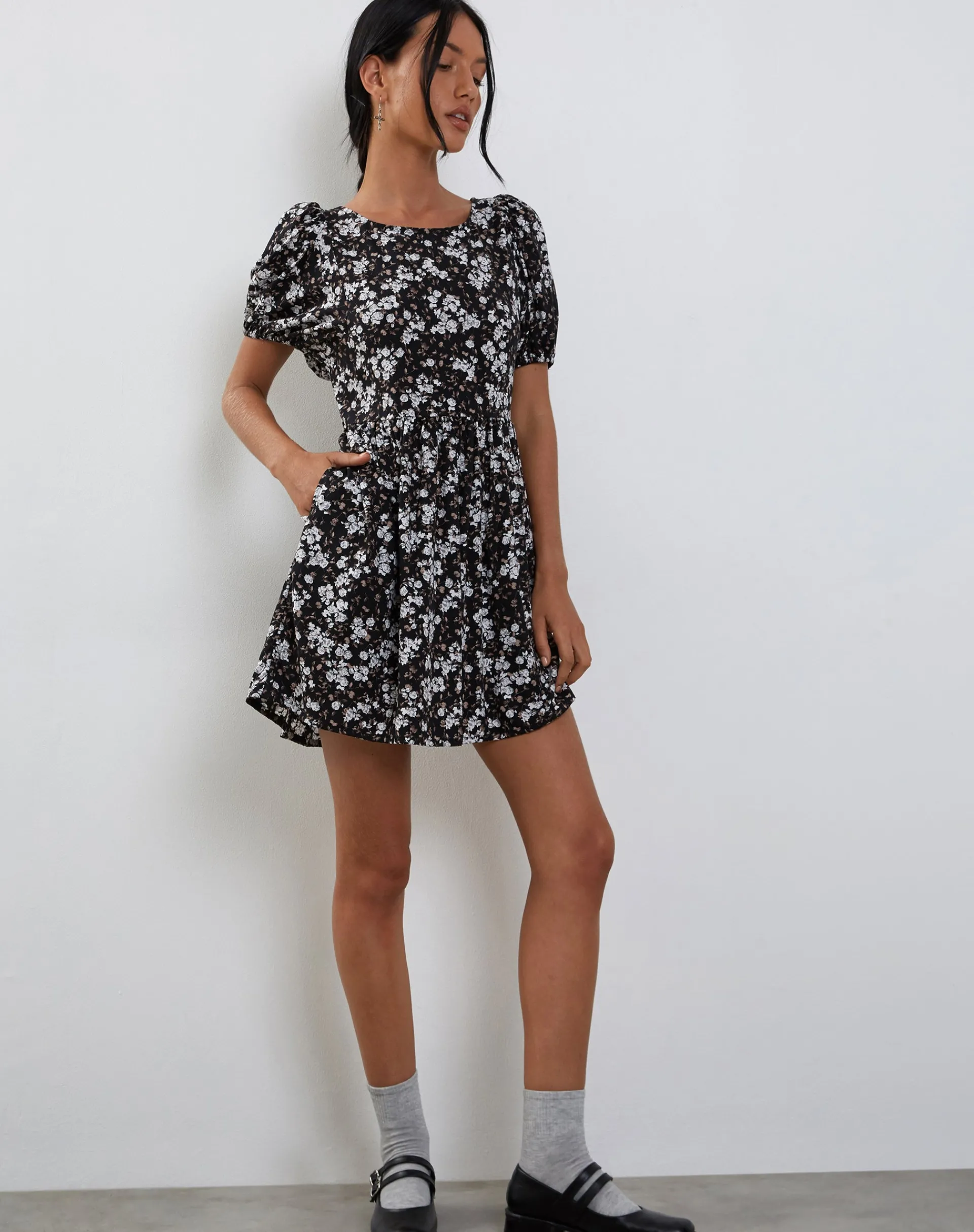 Motel Rocks Printed Dresses | Day Dresses-Senza Mini Dress in Dark Wild Flower darkwildflower