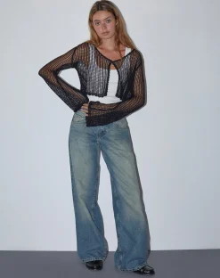 Motel Rocks Long Sleeve Tops-Septa Cropped Knit Cardigan in black