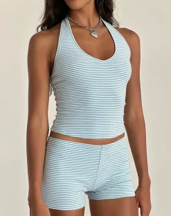 Motel Rocks Loungewear | Micro Shorts-Sera Micro Short in Blue and Grey Jersey Stripe BlueandGreyJerseyStripe