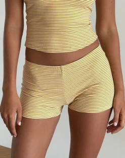 Motel Rocks Loungewear | Micro Shorts-Sera Micro Shorts in Stripe Jersey Yellow Grey StripeJerseyYellowandGrey