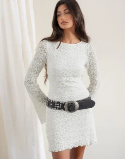 Motel Rocks Bodycon Dresses | Long Sleeve Dresses-Sevila Long Sleeve Dress in Bubble Lace Ivory BubbleLaceIvory