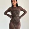 Motel Rocks Bodycon Dresses | Long Sleeve Dresses-Sevila Long Sleeve Mini Dress in Dark Brown DarkBrown