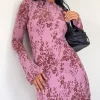 Motel Rocks Day Dresses | Printed Dresses-Sevila Long Sleeve Mini Dress in Botanic Mauve BotanicMauve