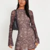 Motel Rocks Long Sleeve Dresses | Mini Dresses-Sevila Long Sleeve Mini Dress in Botanical Dark Brown BotanicalDarkBrown
