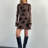 Motel Rocks Bodycon Dresses | Long Sleeve Dresses-Sevila Long Sleeve Mini Dress in Flock Brown FlockBrown