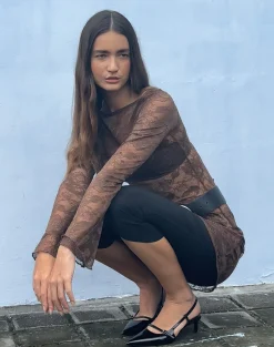 Motel Rocks Bodycon Dresses | Long Sleeve Dresses-Sevila Long Sleeve Mini Dress in Dark Brown DarkBrown