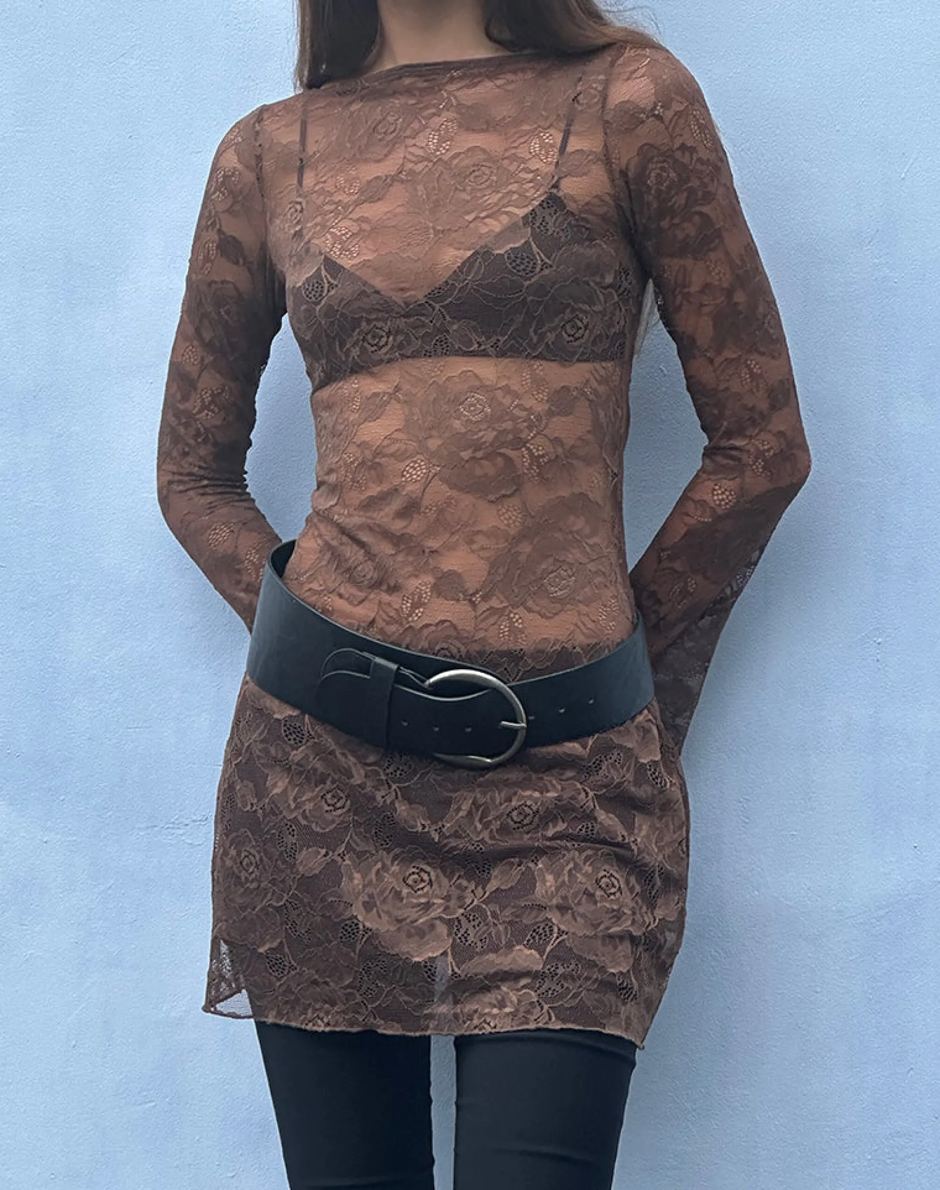 Motel Rocks Bodycon Dresses | Long Sleeve Dresses-Sevila Long Sleeve Mini Dress in Dark Brown DarkBrown