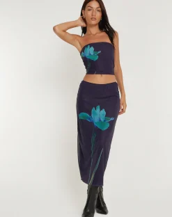 Motel Rocks Printed Tops-Shae Mesh Bandeau Top in Navy Flower NavyPlacementFlower