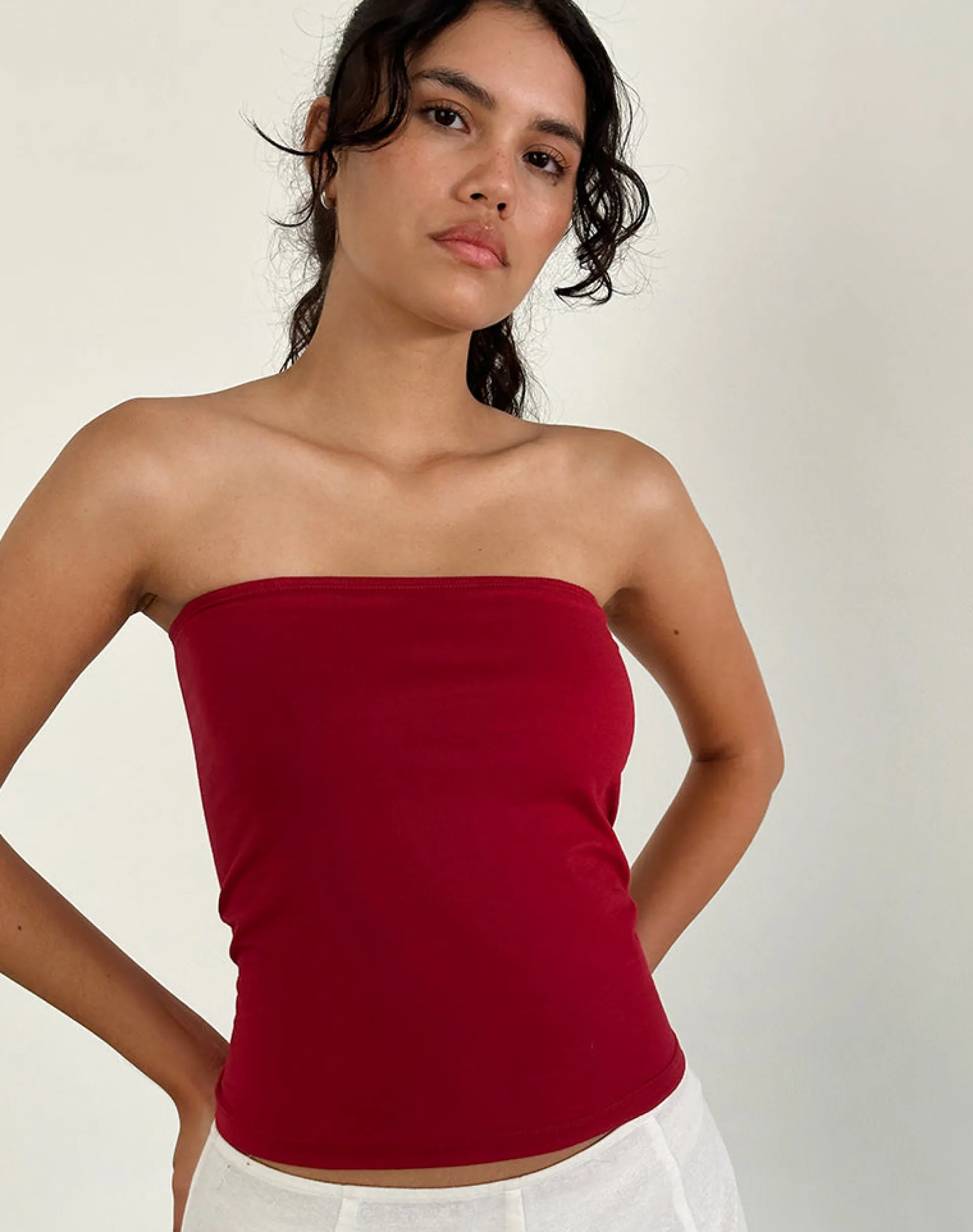 Motel Rocks Bandeau Tops-Shaelo Bandeau Top in Adrenaline Red AdrenalineRed