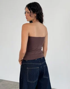 Motel Rocks Basic Tops | Bandeau Tops-Shaelo Bandeau Top in Deep Mahogany DeepMahogany
