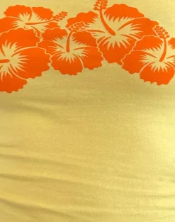 Motel Rocks Printed Tops | Bandeau Tops-Shaelo Bandeau Top in Lemonade Orange Hisbiscus lemoandeorangehibiscus