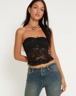 Motel Rocks Bandeau Tops | Lace Tops-Shaka Bandeau Top in Lace Black
