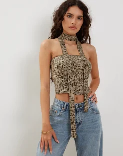 Motel Rocks Bandeau Tops-Shaloe Bandeau Top and Scarf Set in Mini Croc Tan MiniCrocTan