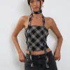 Motel Rocks Bandeau Tops-Shaloe Bandeau Top and Scarf Set in Black and Grey Check blackandgreycheck