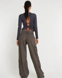 Motel Rocks Wide Leg Pants-Shan Wide Leg Trouser in Dark Grey