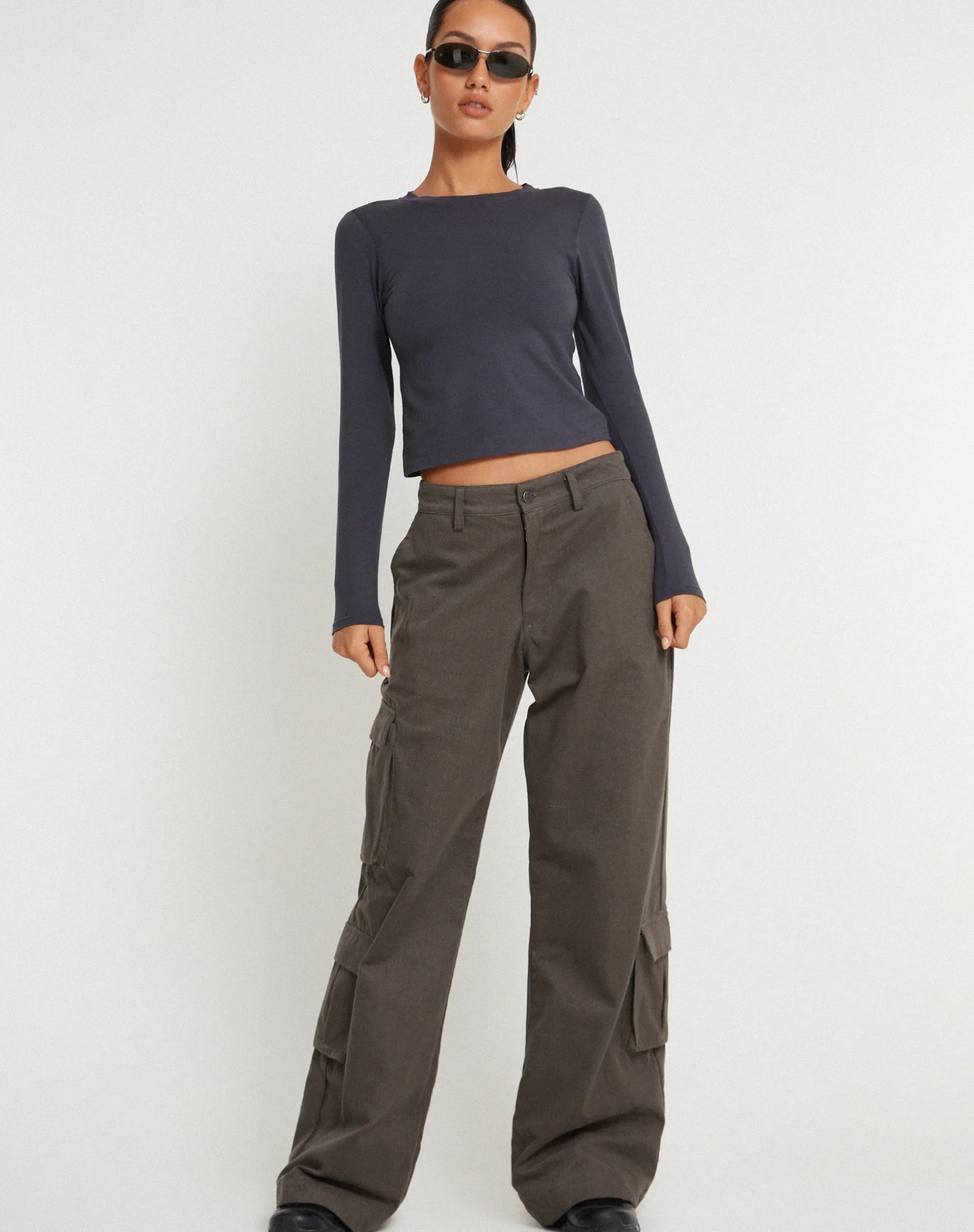 Motel Rocks Wide Leg Pants-Shan Wide Leg Trouser in Dark Grey