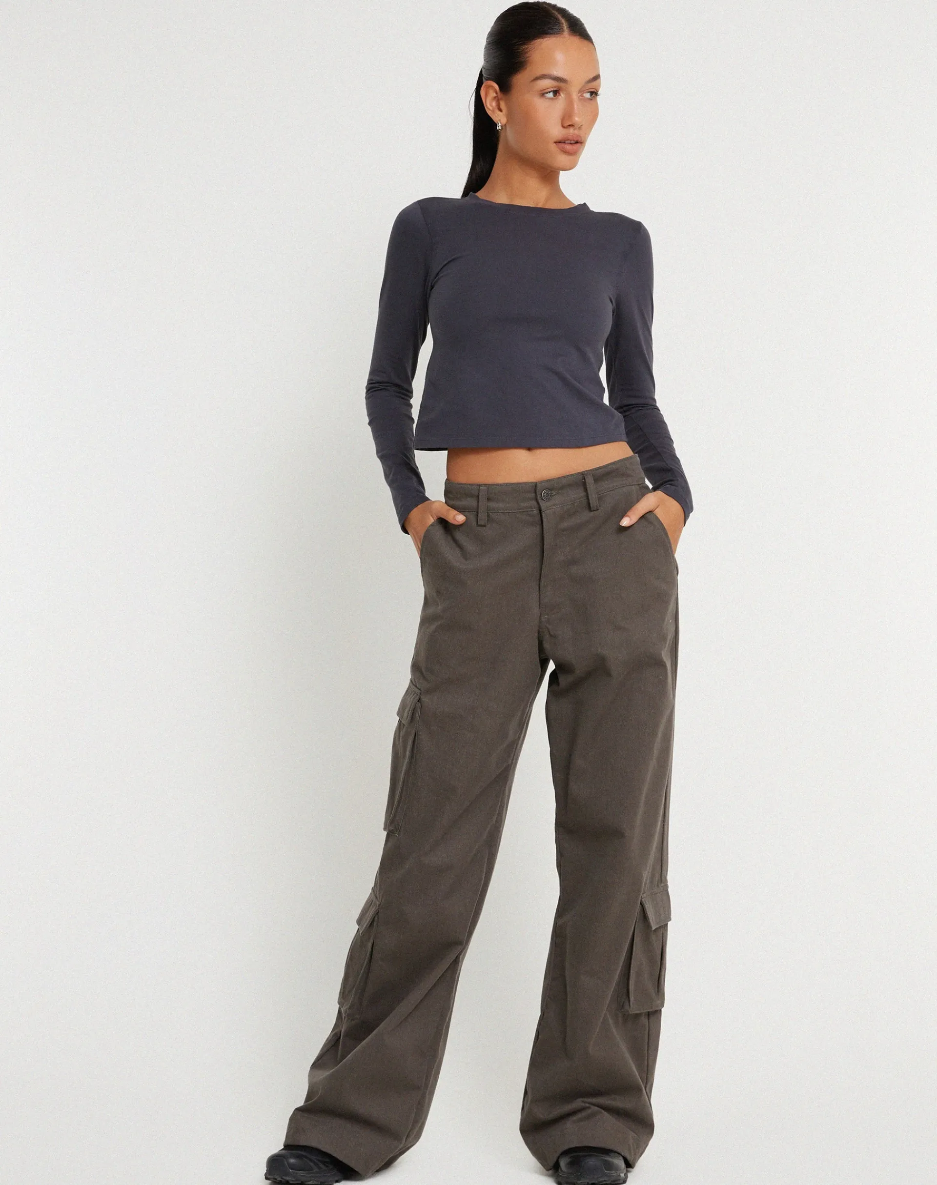 Motel Rocks Wide Leg Pants-Shan Wide Leg Trouser in Dark Grey