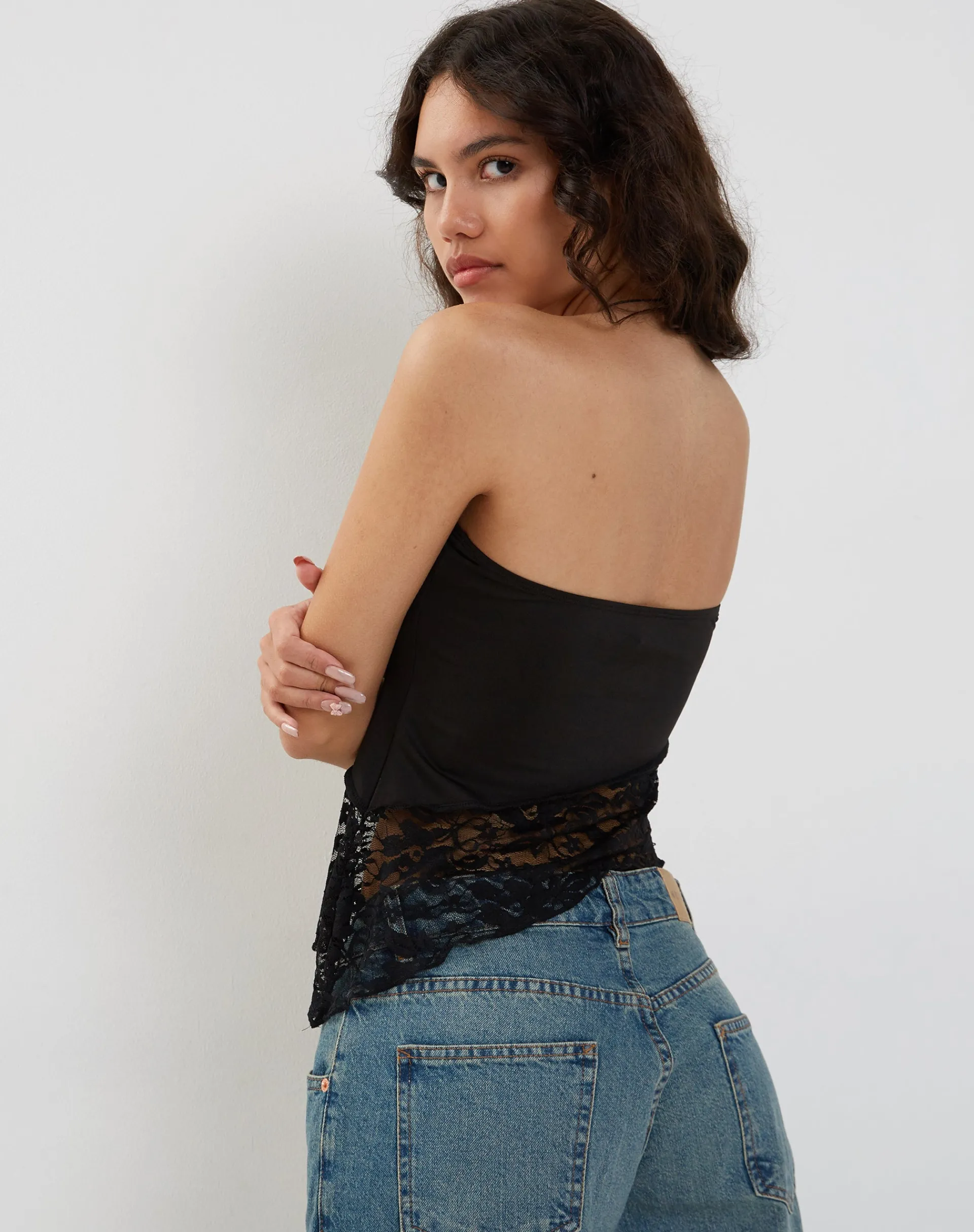 Motel Rocks Bandeau Tops | Lace Tops-Shanda Bandeau Top in Lace Black LaceBlack