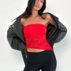 Motel Rocks Bandeau Tops | Lace Tops-Shanda Lace Tube Top in Red