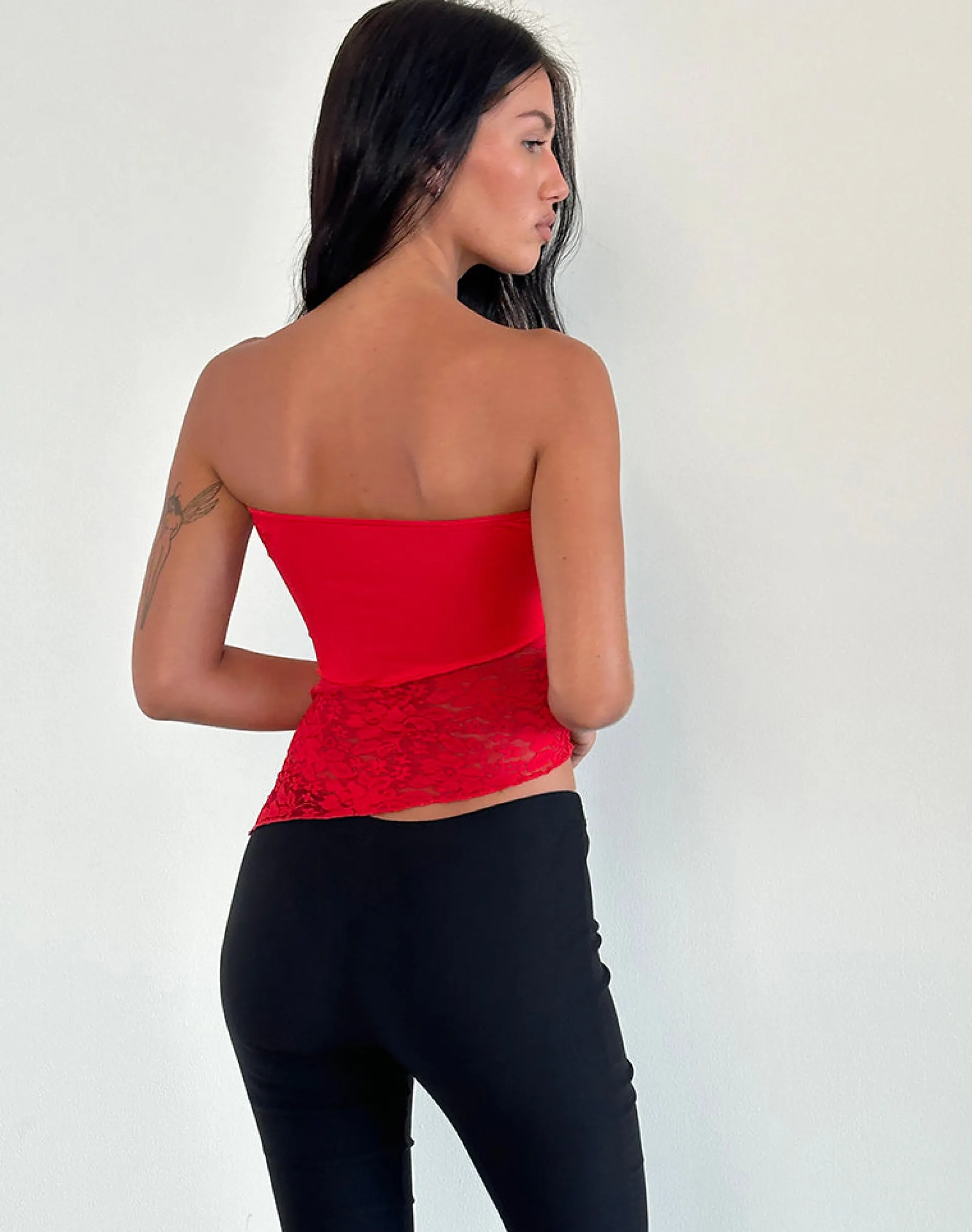 Motel Rocks Bandeau Tops | Lace Tops-Shanda Lace Tube Top in Red