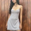 Motel Rocks Bodycon Dresses | Party Dresses-Shania Mini Dress in Silver Grey Lace Mesh