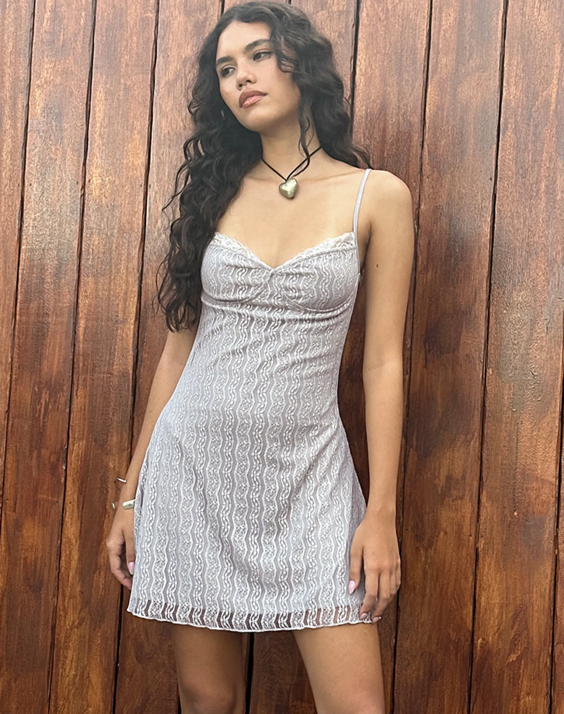 Motel Rocks Bodycon Dresses | Party Dresses-Shania Mini Dress in Silver Grey Lace Mesh