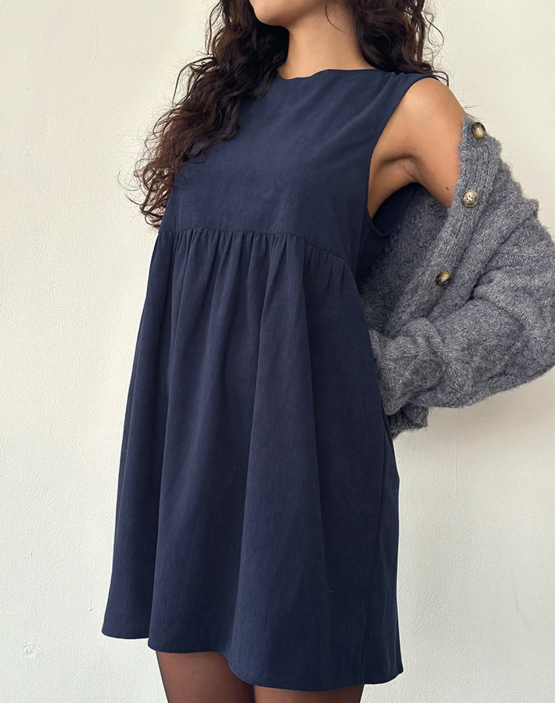 Motel Rocks Day Dresses | Mini Dresses-Sheba Mini Dress in Babycord Ink Blue