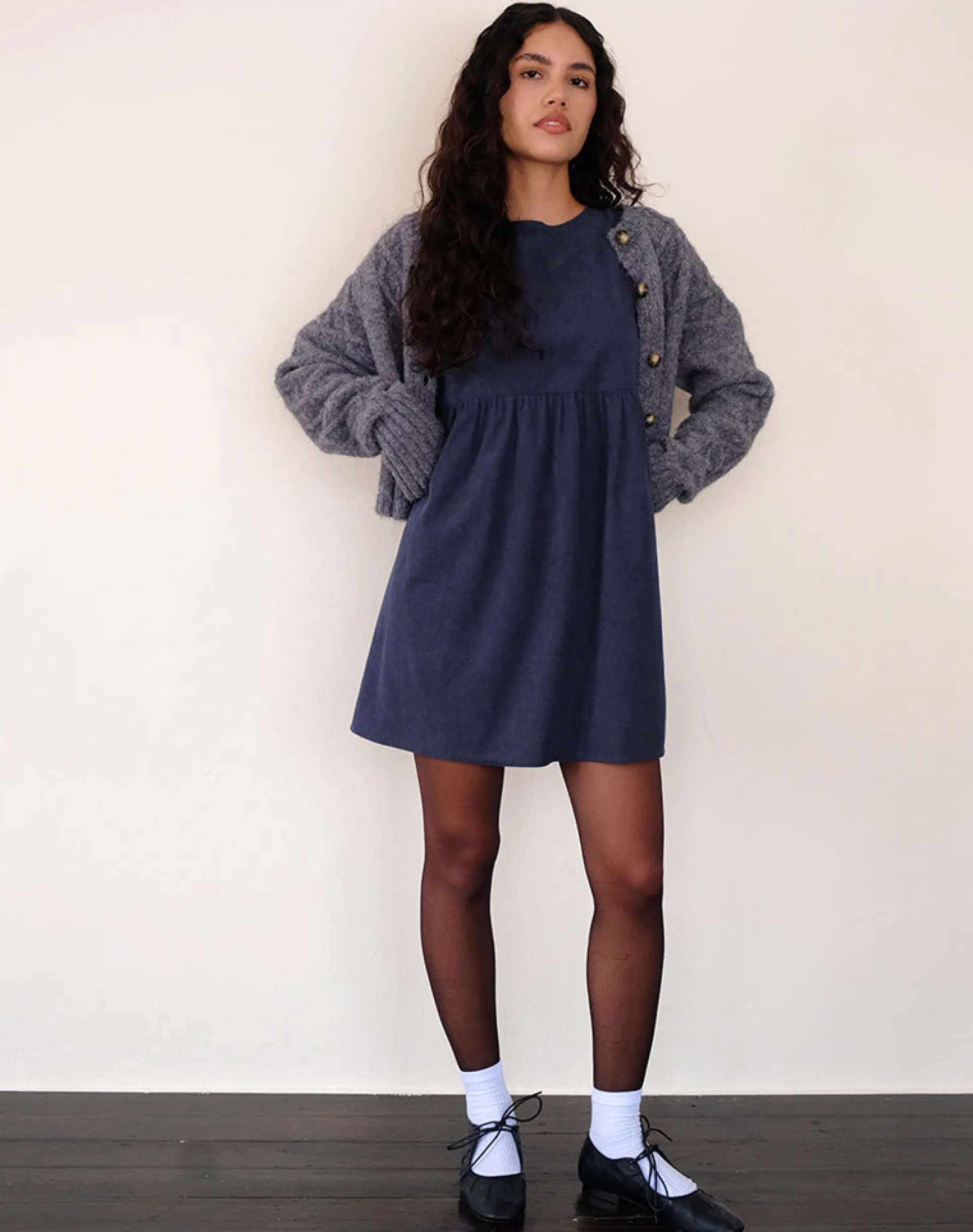 Motel Rocks Day Dresses | Mini Dresses-Sheba Mini Dress in Babycord Ink Blue
