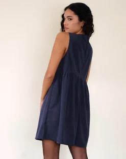 Motel Rocks Day Dresses | Mini Dresses-Sheba Mini Dress in Babycord Ink Blue