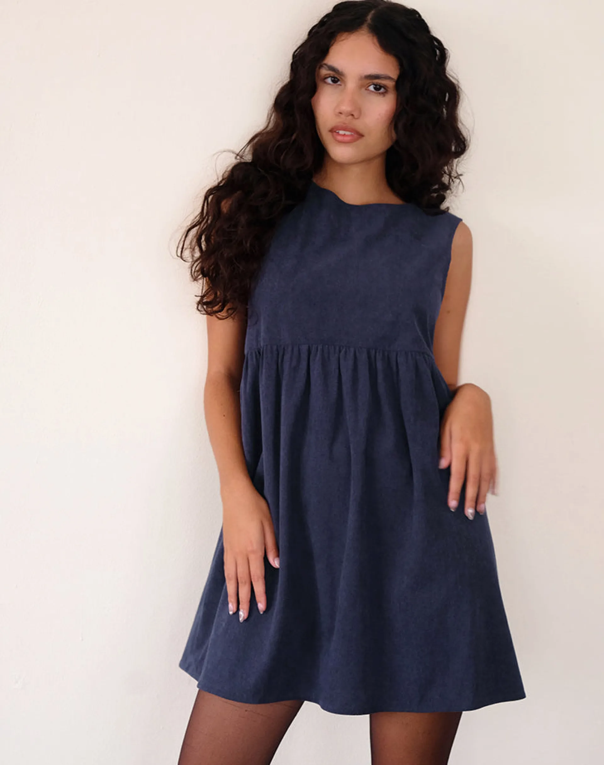 Motel Rocks Day Dresses | Mini Dresses-Sheba Mini Dress in Babycord Ink Blue