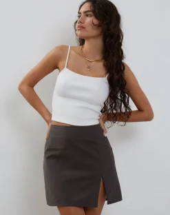 Motel Rocks Mini Skirts-Sheny Mini Skirt in Charcoal Grey CharcoalGrey