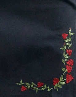 Motel Rocks Tailoring | A Line Skirts-Sheny Mini Skirt in Tapshoe with Red Flower Embroidery TapshoewithRedFlowerEmbroidery