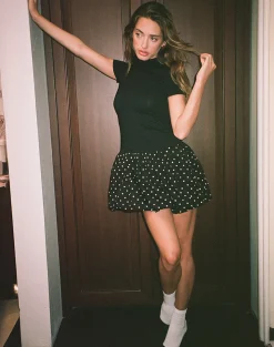 Motel Rocks Mini Dresses-Sherida Bubble Mini Dress in Black Basic Polka