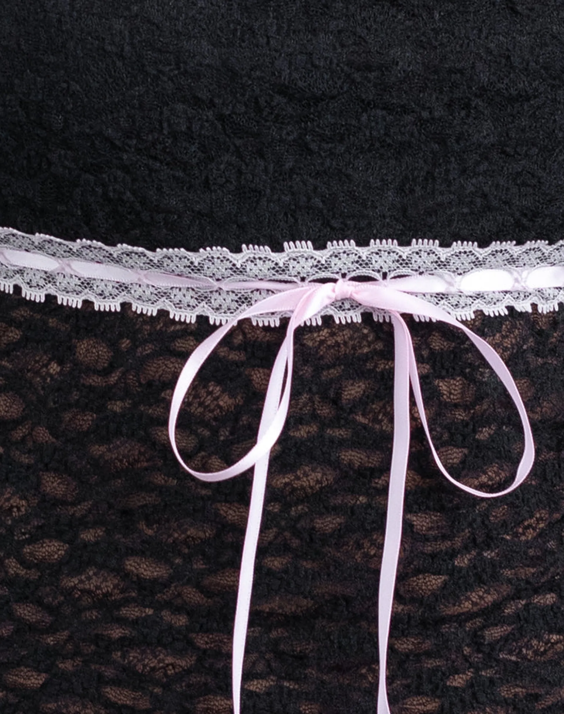 Motel Rocks Lace Tops | Going Out Tops-Sherine Lace Top in Black with Pink Ribbon BlackwithPinkRibbon