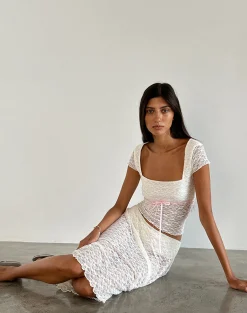 Motel Rocks Tees | Lace Tops-Sherine Lace Top in Cream with Pink Binding CreamwithPinkBinding