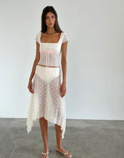 Motel Rocks Tees | Lace Tops-Sherine Lace Top in Cream with Pink Binding CreamwithPinkBinding
